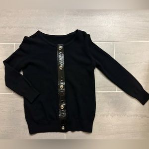 Coach cashmere & patent leather cardigan with signature turnlock closure